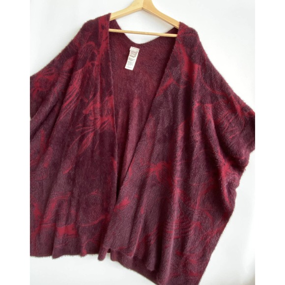 CHICOS Soft Fuzzy Jacquard Knit Open Front Kimono Poncho Cardigan Size S/M - Picture 2 of 4